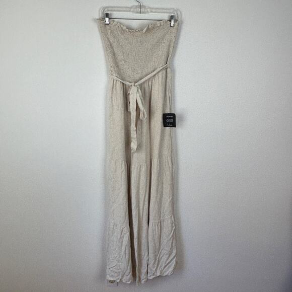 Lulu's NEW Effective Charm Beige Linen Strapless Jumpsuit Large Boho neutrals - Picture 3 of 10